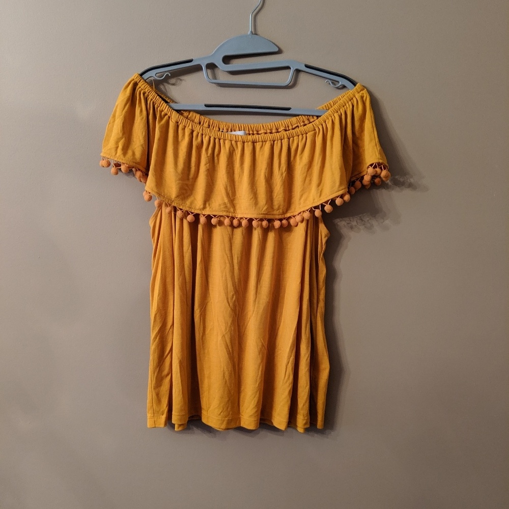 Deep Yellow Off the Shoulder with Pom Poms